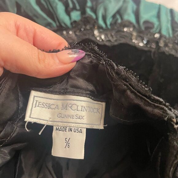 Jessica McClintock Gunne Sax Vintage 80s Black Green Strapless Dress Size 5/6 - Picture 9 of 9